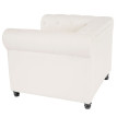 Fauteuil de luxe Chesterfield, fauteuil longue, similicuir ~ pieds ronds, blanc avec ottomane