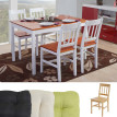 Garniture de salle à manger Harstad, table + 4 chaises, pin ~ nature avec 4 coussins vert