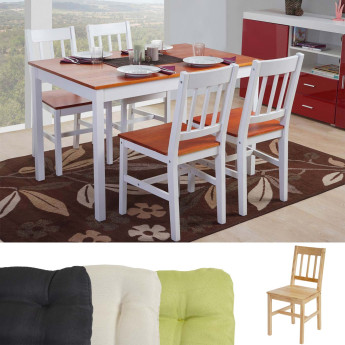 Garniture de salle à manger Harstad, table + 4 chaises, pin ~ nature avec 4 coussins vert