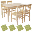 Garniture de salle à manger Harstad, table + 4 chaises, pin ~ nature avec 4 coussins vert