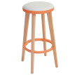2x tabouret de bar Douglas, chaise de bar/comptoir, bois, similicuir 70x43x43cm ~ blanc/orange