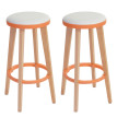 2x tabouret de bar Douglas, chaise de bar/comptoir, bois, similicuir 70x43x43cm ~ blanc/orange