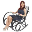 Rocking-chair M41, fauteuil à bascule en bois, fauteuil de relaxation ~ jaquard, noir