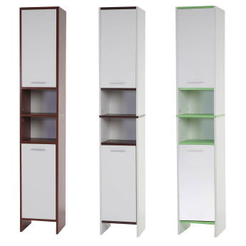 Armoire haute Arezzo, armoire de salle de bain, 56x60x28cm ~ marrons, portes blanches