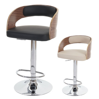 Tabouret de bar / chaise Sisak, style retro, bois ~ rembourrage noir