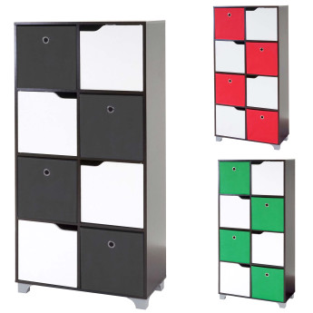 Armoire T365, étagère indépendante en bois, noisette, avec 4 boîtes pliables ~ multicolore