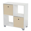 Étagère T364, étagère indépendante en bois, blanc, avec 2 boîtes pliables ~ beige