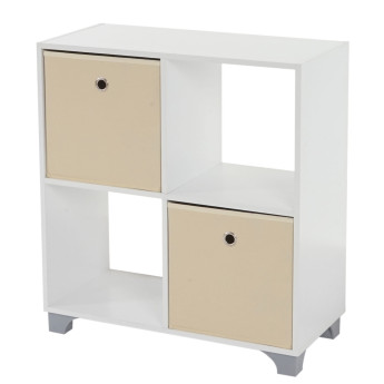 Étagère T364, étagère indépendante en bois, blanc, avec 2 boîtes pliables ~ beige