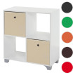 Étagère T364, étagère indépendante en bois, blanc, avec 2 boîtes pliables ~ beige