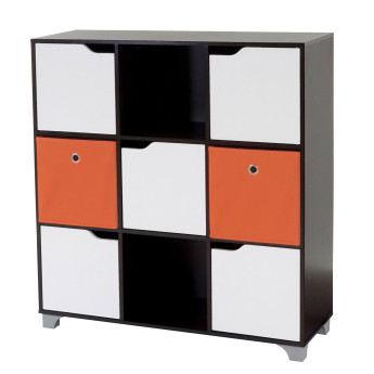 Armoire T365, étagère indépendante en bois, noisette, avec 2 boîtes pliables ~ orange