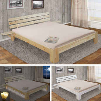 Lit Perth, grand lit, bois massif, sommier à lattes inclus, rack en pin ~ 180x200cm, laqué blanc, LE