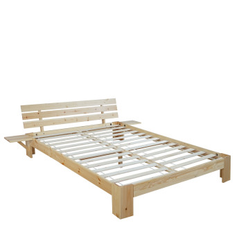 Lit Perth, grand lit, bois massif, sommier à lattes inclus, rack en pin ~ 180x200cm, laqué nature, L