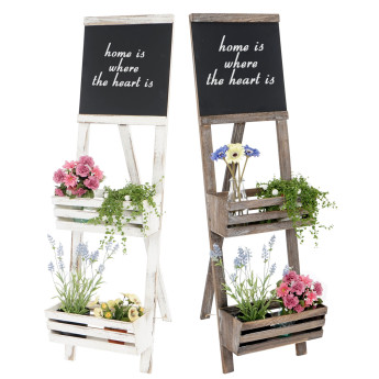 Étagère à plantes avec tableau, étagère indépendante pour fleurs, 117x34x58cm style shabby ~ blanc