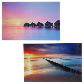 2x toiles de décoration murale LED tableau illuminé avec minuterie ~ 60x40cm, motif vacances