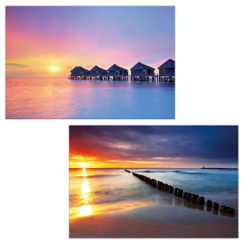 2x toiles de décoration murale LED tableau illuminé avec minuterie ~ 60x40cm, motif vacances