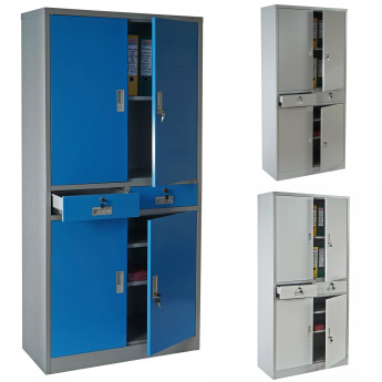 Meuble-classeur Boston T132, placard en métal, 51kg, 4 portes, 2 tiroirs, 180x85x40cm ~ bleu