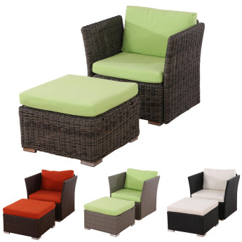 Fauteuil de jardin Siena avec pouf polyrotin pr milieu gastronomique ~ gris foncé, coussins crème