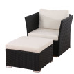 Fauteuil de jardin Siena avec pouf polyrotin pr milieu gastronomique ~ gris foncé, coussins crème