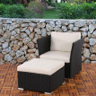 Fauteuil de jardin Siena avec pouf polyrotin pr milieu gastronomique ~ gris foncé, coussins crème