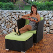 Fauteuil de jardin Siena avec pouf polyrotin pr milieu gastronomique ~ gris foncé, coussins crème