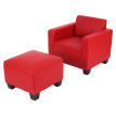 Fauteuil salon/lounge Lyon avec pouf, simili-cuir, rouge