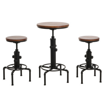 Set table de bar + 2x tabourets de bar HWC-N23, chaise de bar table haute réglable en hauteur pivotante repose-pieds ind