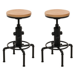 Lot de 2 tabourets de bar HWC-N23, tabouret de bar réglable en hauteur pivotant repose-pieds Industrial acier massif-boi