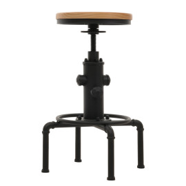 Lot de 2 tabourets de bar HWC-N23, tabouret de bar réglable en hauteur pivotant repose-pieds Industrial acier massif-boi