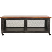 Table basse HWC-N28, table de salon, roulettes 2 compartiments, structure 3D industrielle rétro métal bois 45x120x60cm -