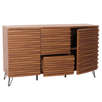 Sideboard HWC-M49, armoire commode Highboard, compartiments de rangement design 3D, bois massif mangue métal 85x142x44cm