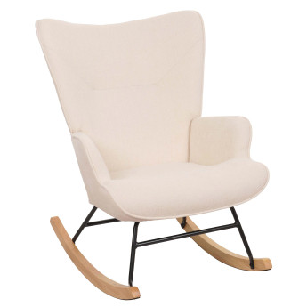 Fauteuil à bascule HWC-N14, Fauteuil relax à bascule Fauteuil TV, bois massif métal tissu/textile 320g/m² - crème