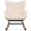 Fauteuil à bascule HWC-N14, Fauteuil relax à bascule Fauteuil TV, bois massif métal tissu/textile 320g/m² - crème