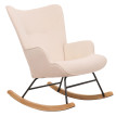 Fauteuil à bascule HWC-N14, Fauteuil relax à bascule Fauteuil TV, bois massif métal tissu/textile 320g/m² - crème
