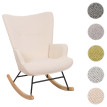 Fauteuil à bascule HWC-N14, Fauteuil relax à bascule Fauteuil TV, bois massif métal tissu/textile 320g/m² - crème