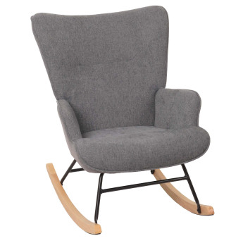 Fauteuil à bascule HWC-N14, Fauteuil relax à bascule Fauteuil TV, bois massif métal tissu/textile 320g/m² - gris foncé