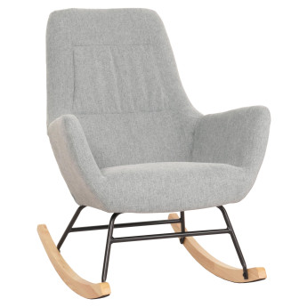Fauteuil à bascule HWC-N13, Fauteuil relax à bascule Fauteuil TV, bois massif métal tissu/textile 320g/m² - gris-vert