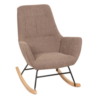 Fauteuil à bascule HWC-N13, Fauteuil relax à bascule Fauteuil TV, bois massif métal tissu/textile 320g/m² - marron