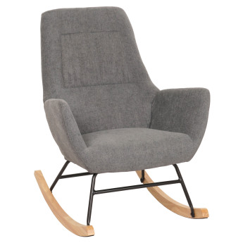 Fauteuil à bascule HWC-N13, Fauteuil relax à bascule Fauteuil TV, bois massif métal tissu/textile 320g/m² - gris foncé