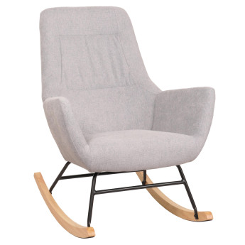 Fauteuil à bascule HWC-N13, Fauteuil relax à bascule Fauteuil TV, bois massif métal tissu/textile 320g/m² - gris clair