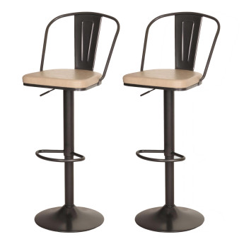 Lot de 2 tabourets de bar HWC-H10a, tabouret de bar, hauteur réglable pivotant Industrial similicuir métal - vintage bei