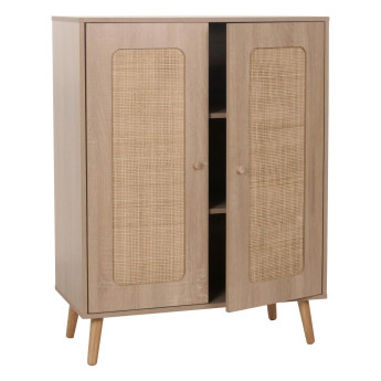 Highboard HWC-M38, Commode Armoire Sideboard, compartiments de rangement, Kubu rotin bois 106x80x41cm aspect chêne