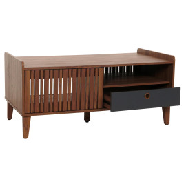 Table basse HWC-M48, table de salon table basse, manguier massif 52x114x59cm - aspect noyer, tiroir gris foncé