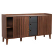 Sideboard HWC-M48, commode, porte coulissante compartiment de rangement, bois massif de manguier MDF 81x150x40cm - aspec