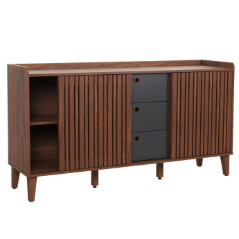 Sideboard HWC-M48, commode, porte coulissante compartiment de rangement, bois massif de manguier MDF 81x150x40cm - aspec