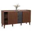 Sideboard HWC-M48, commode, porte coulissante compartiment de rangement, bois massif de manguier MDF 81x150x40cm - aspec