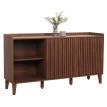 Sideboard HWC-M48, commode, porte coulissante compartiment de rangement, bois massif de manguier MDF 81x150x40cm - aspec
