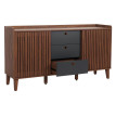 Sideboard HWC-M48, commode, porte coulissante compartiment de rangement, bois massif de manguier MDF 81x150x40cm - aspec
