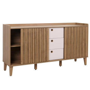 Sideboard HWC-M48, commode, porte coulissante compartiment de rangement, bois massif de manguier MDF 81x150x40cm - natur
