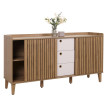 Sideboard HWC-M48, commode, porte coulissante compartiment de rangement, bois massif de manguier MDF 81x150x40cm - natur