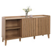 Sideboard HWC-M48, commode, porte coulissante compartiment de rangement, bois massif de manguier MDF 81x150x40cm - natur